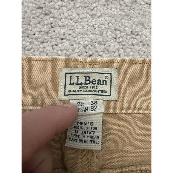 VTG LL Bean Heavy Canvas Carpenter Beige Workwear Pants Size 38W 32L 90s - Picture 4 of 4